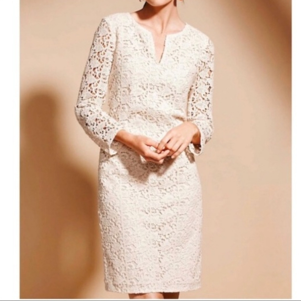 TALBOTS Ivory Lace Shift Dress Wedding Guest Bridal Shower Cocktails Size 2P NWT